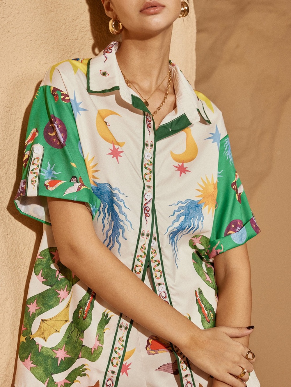 Commense Celestial & Creature Print Button-Down Shirt
